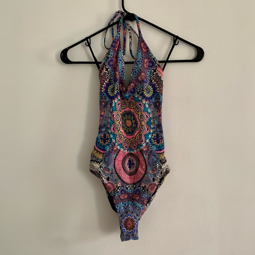 Red Carter Paisley Lace Up One Piece Swimsuit